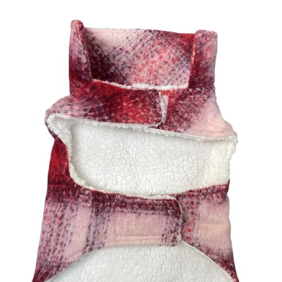 Friends Forever Dog Sz Medium Hood Jacket Coat Sweater Plaid Pup Fleece Red - Picture 5 of 11